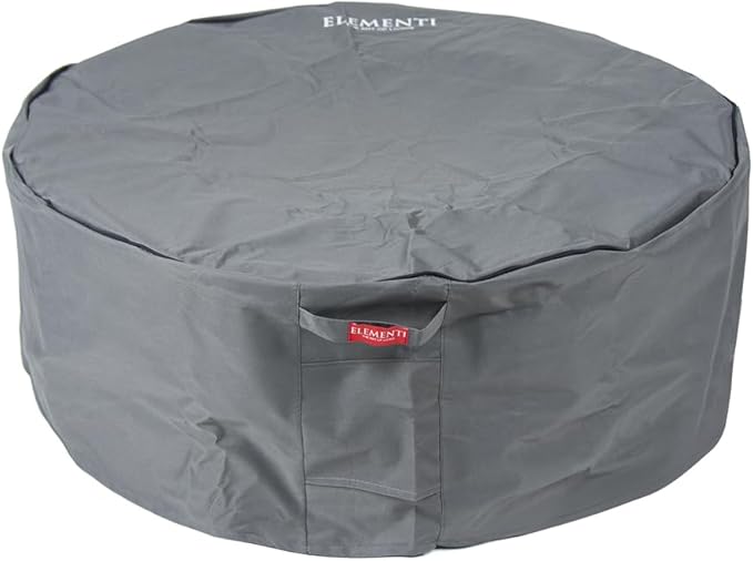 Elementi Lunar Bowl Fire Pit Bundle Outdoor Firepit Set Includes 42” Propane Concrete Firepit Bowl, Glass Windscreen, Stainless Steel Cover, Canvas Cover, Lava Rocks