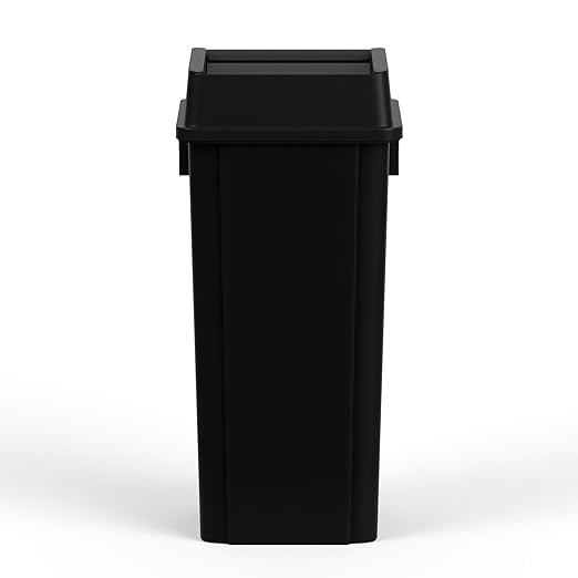 23 Gallon Black Square Commercial Trash Garbage Can with Lid | Outdoor Office Restaurant School Kitchen