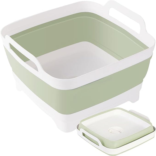 Collapsible Dish Tub 9L-Collapsible Basin Bucket Portable Sink-Outdoor Multiuse Foldable Sink Tub Wash Dish Basin for Kitchen Basin RV Camping (Green)