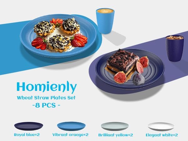 Homienly Dessert Plates Set of 8 Small Wheat Straw Plate Set, Side Dish Appetizer Plates for Kitchen Unbreakable Snack Plate for Kids Mini Dinner Plate for Snack,5.7 Inch(Island Series)