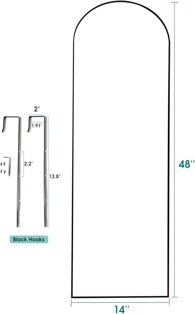 48"x14" Black Full Length Mirror – Door Hanging Mirror, Over The Door Mirror for Bathroom, Bedroom, Living Room & Locker Room