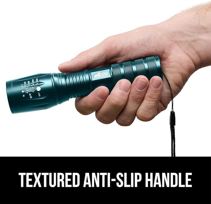 GORILLA GRIP Powerful LED Tactical Flashlight, 750 FT High Lumens 5 Adjustable Modes, Water Resistant, Ultra Bright Zoom Flashlights, Small Mini Flash Light, Camping, Night Dog Walking, Teal Blue