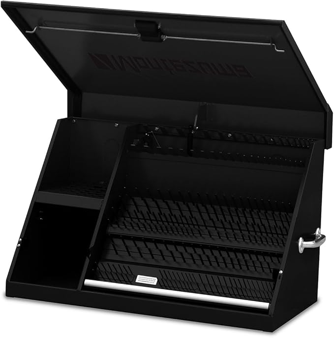 Montezuma – XL450B – 36-Inch Portable TRIANGLE Toolbox – Multi-Tier Design – 16-Gauge Construction – SAE and Metric Tool Chest – Weather-Resistant Toolbox – Lock and Latching System, Black