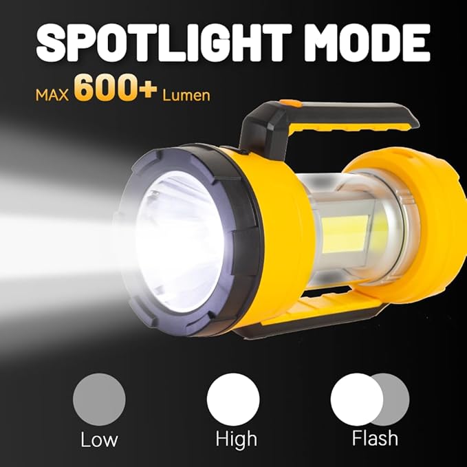 LED Camping Lantern Rechargeable, Spotlight Flashlight with Solar Panel, Bright 1000 Lumen, 5 Modes, 20H Long Lasting 4000 mAh , Rechargeable Lantern for Hurricane, Emergency, Power Outages - Yellow