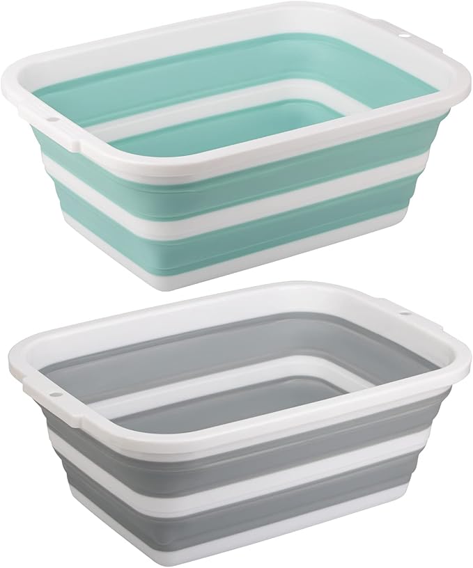 2 Pack Collapsible Bucket with 2.25 Gal / 8.5L Each, Plastic Tub, Portable Wash Basin for Home and Garden, Foldable Camp Sink with Upgrade Reinforced Hard Plastic Rim