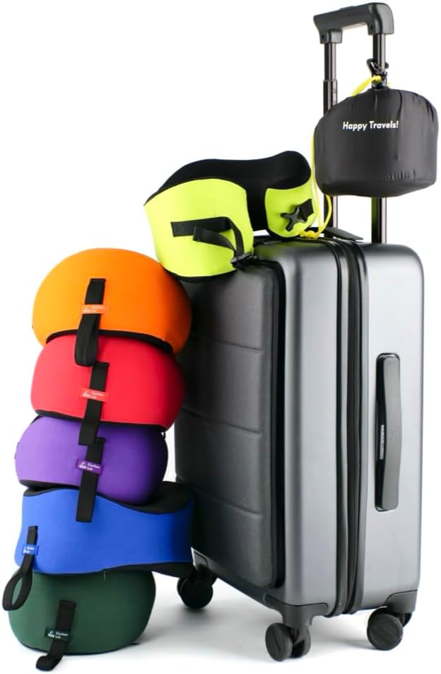 C CUSHION LAB Extra Support Travel Pillow, Award-Winning Patented Ergonomic Design for Chin & Neck Support Memory Foam Neck Pillow, Compact Airplane Pillow for Traveling, Flight, Car (Black, Medium)