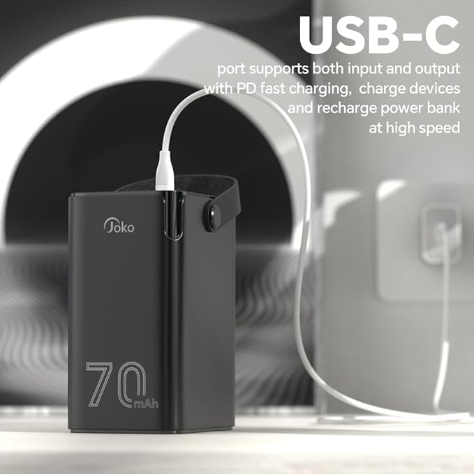 JOKO 70000mAh Power Bank High Capacity 20W PD 3.0 Fast Charging 22.5W Max Large Power Bank,7 Outputs 2 Inputs,LED Display,USB-C Battery Packs for iPhone, Samsung, Outdoors，Camping