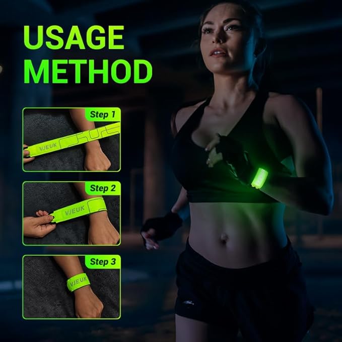 2 Pack LED Armband Running Lights with Reflective Gear, Rechargeable LED Wristband Lights for Night Safety, Light Up Armbands for Runners, Joggers, Walkers
