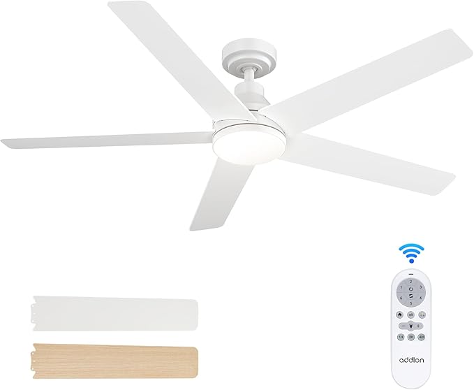 addlon Ceiling Fans with Lights, 52 inch Ceiling fan with Light and Remote Control, Reversible, 3CCT, Dimmable, Noiseless, White Ceiling Fan for Bedroom, Indoor/Outdoor Use