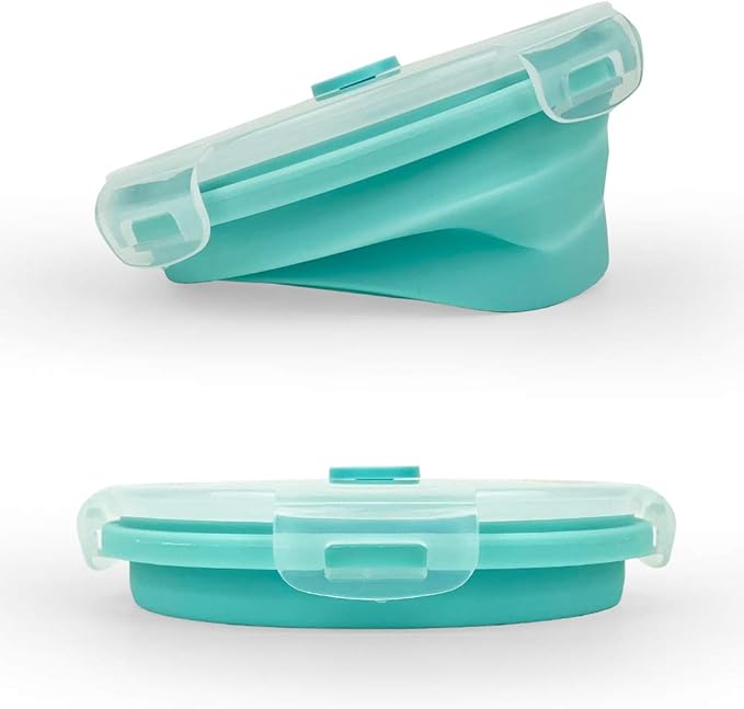 CARTINTS Small Collapsible Bowl Silicone Food Storage Containers Collapsible Camping Bowl for Travel Camping Hiking with Airtight Plastic Lids and 2Pack Silicone Dish Sponges- Blue, 350ml