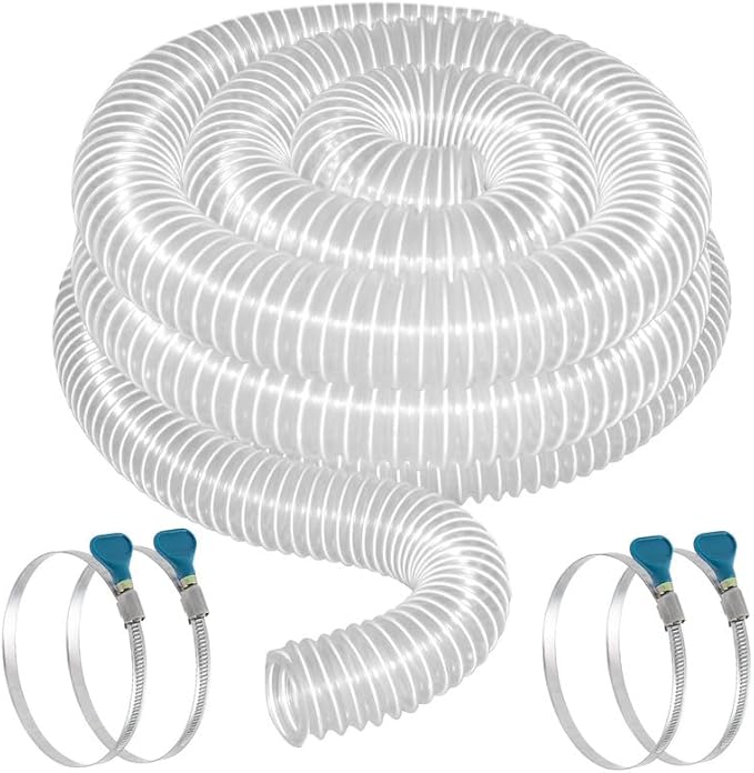 2 1/2" x 20' Dust Collection Hose - Puncture Resistant PVC With Carbon Steel Wire Coil - Flexible Clear Fume Hose for Collectors