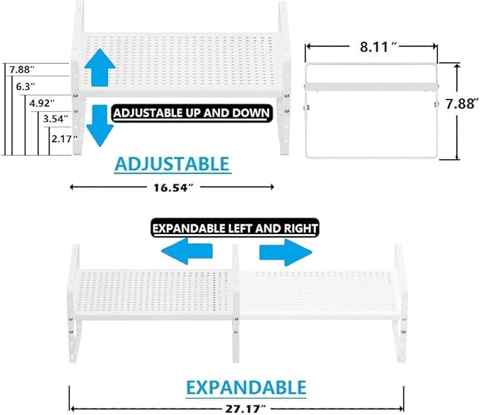Expandable Spice Rack, Stackable Metal Pantry Storage Shelves Stand, Adjustable Height Cabinet Shelf Organizer Racks(3PACKS/WHITE,MEDIUM)