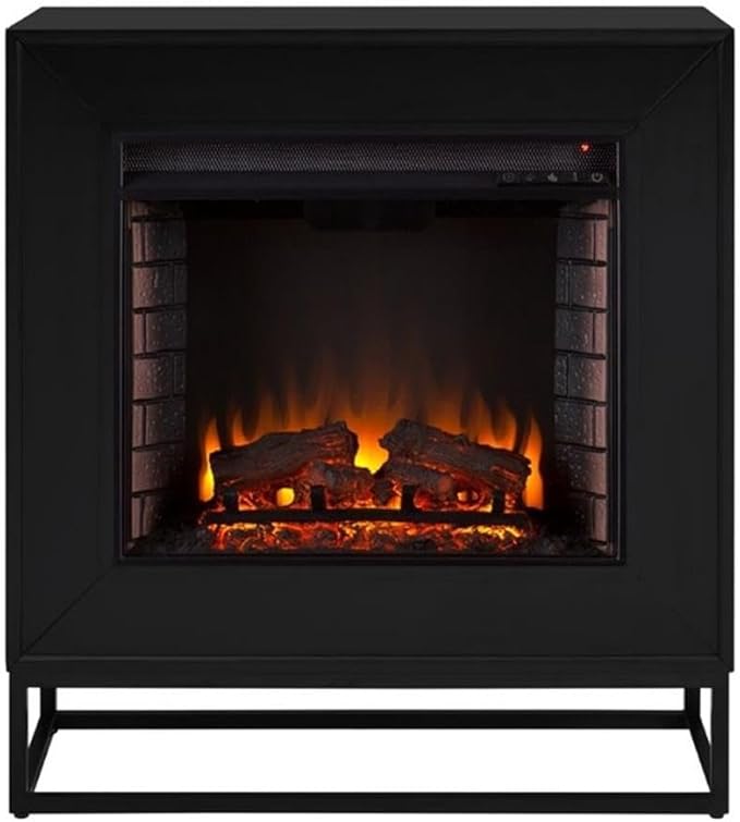 Bowery Hill Engineered Wood Contemporary Electric Fireplace in Black