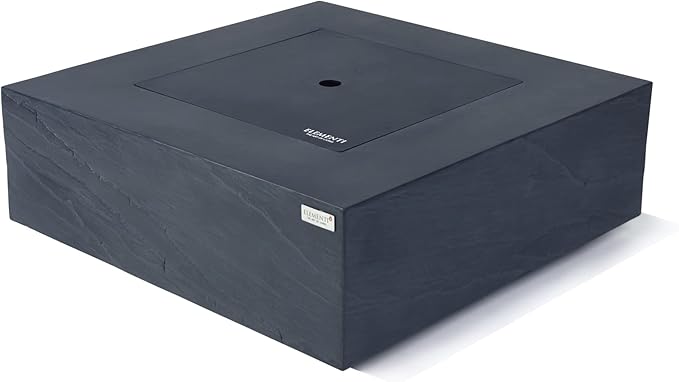 Elementi+ | Roraima Gas Fire Pit Cast Concrete 40" Square Fire Table, Outdoor Fire Pit Electronic Ignition | Canvas Cover, Fire Glass and Burner Lid Included | Dark Gray | Propane Gas
