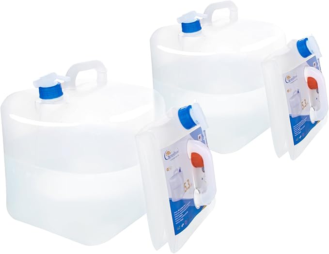 Collapsible Water Container Jug with Spigot, 2 Packs 5.3 Gallon BPA Free Camping Water Storage Carrier for Outdoor Hiking Backpacking & Emergency Survival Kit, Foldable Portable Canteen