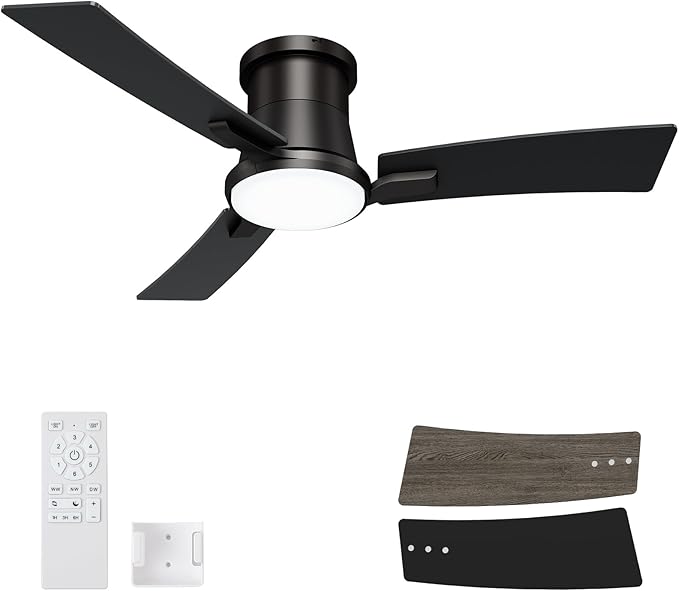 42 Inch Ceiling Fans Black Lights and Remote,White Low Profile Ceiling Fan with Light,Flush Mount,Reversible,6 Speeds,3CCT Dimmable,for Bedroom,Living Room,Indoor Patio