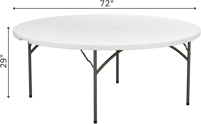 Commercial Round Folding Table - Heavy-Duty White Plastic for Parties, Banquets and Events - Perfect for Indoor/Outdoor Use (72 inches, 10 Units)