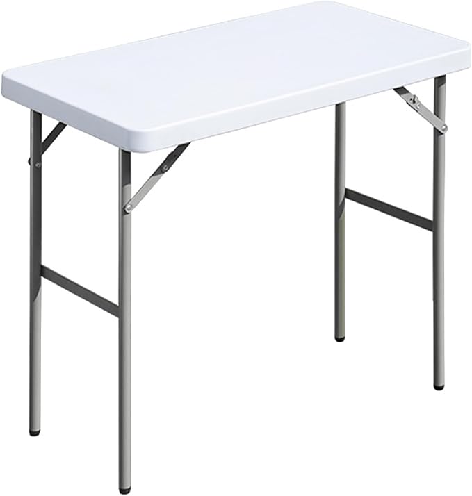 Folding Table 2.7ft Rectangular All-Occasion Plastic Folding Event Table for Indoor and Outdoor, Portable Desk, Camping, Durable and Stable, HDPE and Steel, Wide Application, White