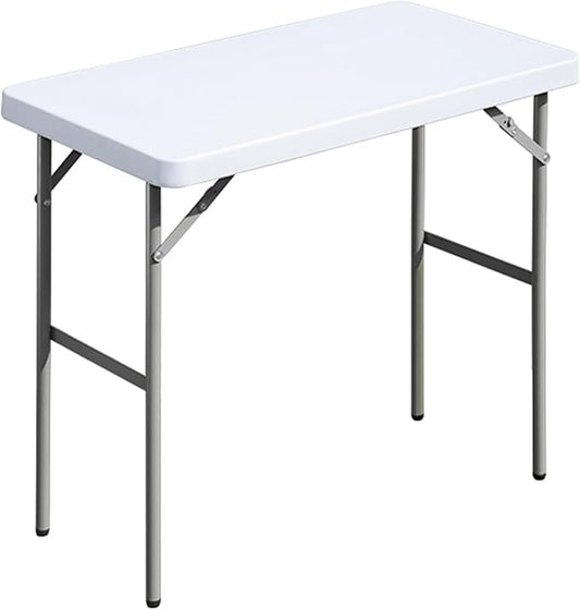 Folding Table 2.7ft Rectangular All-Occasion Plastic Folding Event Table for Indoor and Outdoor, Portable Desk, Camping, Durable and Stable, HDPE and Steel, Wide Application, White