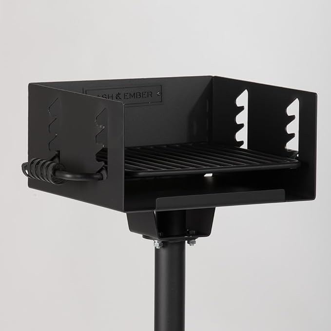 Ash & Ember Park-Style Grill, 256 Sq. In Charcoal Grill, 16.5x16x8, Single Post Outdoor Cooking Grill for Backyard BBQ, Camp Grilling Barbecues, Small-Sized Parties, Grill Delicious Meats, Vegetables