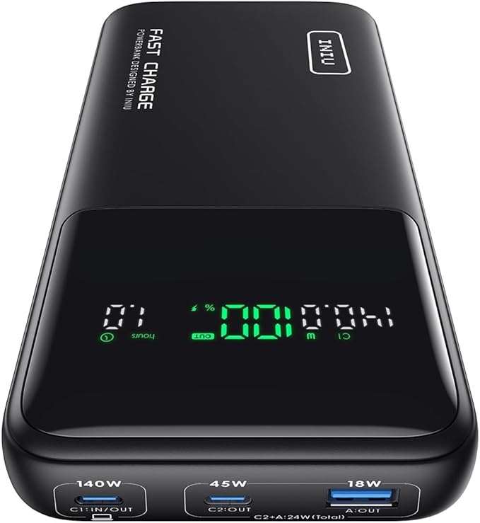 INIU 140W Power Bank, 27000mAh High Capacity Laptop Portable Charger, USB C in&Out Tablet Powerbank, Digital Display Phone Charger, Travel Charger Compatible with iPhone 17 16, iPad, MacBook, Laptop