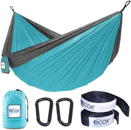 Outdoors Parachute Hammock Single with 2 Tree Straps, Portable Lightweight Nylon Comfortable for Backpacking, Camping, Travel, Beach, Backyard, Patio, Hiking