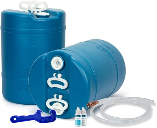 15 Gallon Emergency Water Storage Barrel - Preparedness Supply - Water Tank Drum Container - Portable, Reusable, BPA Free, Food Grade Plastic (2 Tank)