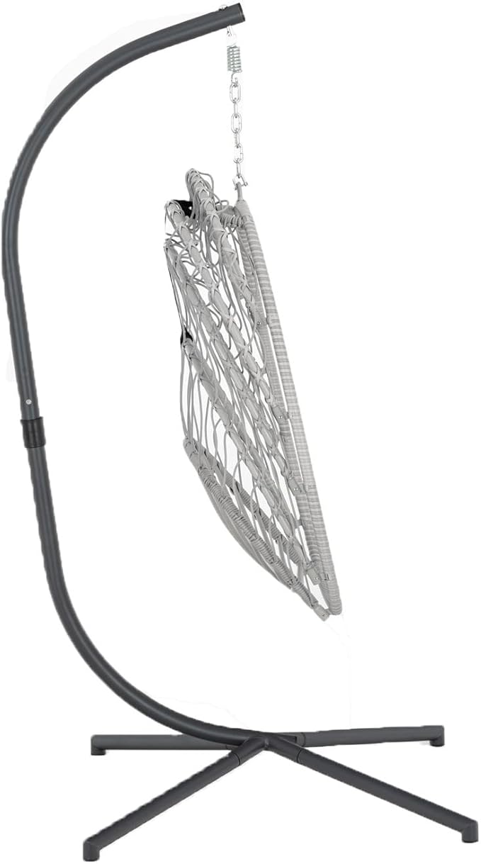 Yechen Egg Swing Chair with Stand, Patio Wicker Rattan Hanging Chair Swing Hammock Egg Chairs with UV Resistant Cushion for Indoor Bedroom Outdoor Garden Backyard, Light Blue (QH1912050036USBL)