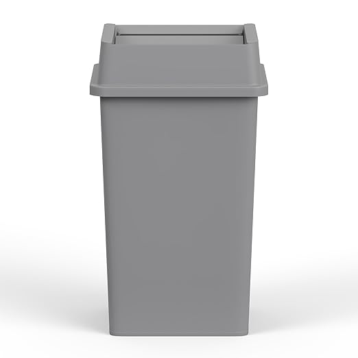 35 Gallon Gray Square Commercial Trash Garbage Can with Lid | Outdoor Office Restaurant School Kitchen