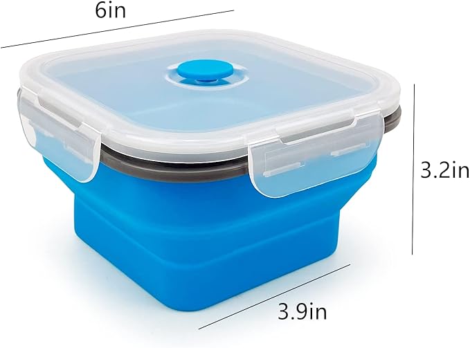CARTINTS 900ml Collapsible Bowl With Plastic Lid for Camping, Silicone Lunch Container Set Includes Foldable Spoon, Space-Saving Travel Food Container, Microwave Freezer Safe, Blue