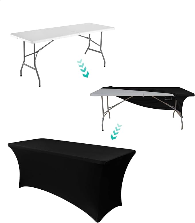 FWTI Deal 6 Feet Foldable Table & Tablecloth Set, Built in Carrying Handle & Alloy Steel Legs, Heavy Duty Portable for Party, Dining, Wedding, Picnic, Camping, Utility, White (Table&Tablecloth)
