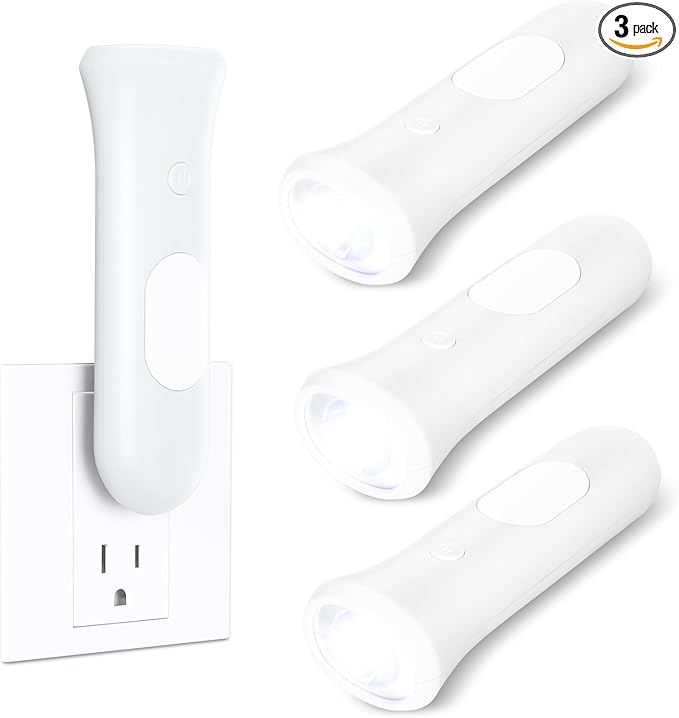 4 in 1 Emergency Lights for Home Power Failure, 3 Pcs Rechargeable LED Flashlight Plug in Wall, Automatic Turn-On Power Outage Night Light Flashlight for Hurricane Preparedness Items