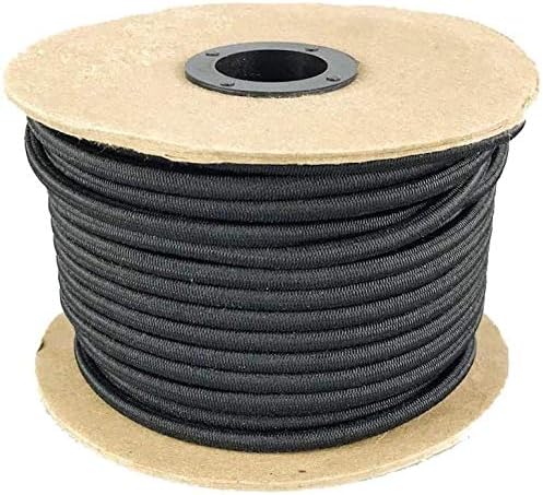 Elastic Bungee Cord. 3/16", 3/8", 1/4", 5/16", 1/8". 50 and 100 Foot Spools. Weather and Abrasion Resistant. Used for Tie Downs, Crafting, DIY Projects. Black Shock Cord. Made in The USA