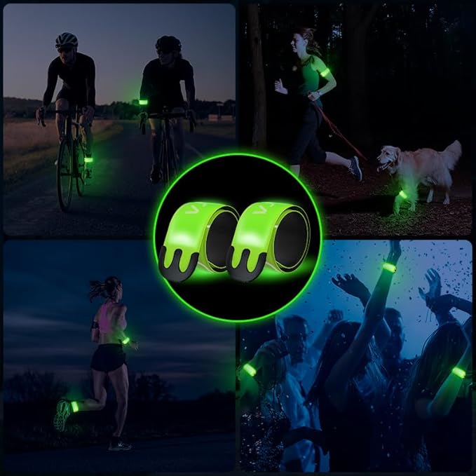 2 Pack LED Armband Running Lights with Reflective Gear, Rechargeable LED Wristband Lights for Night Safety, Light Up Armbands for Runners, Joggers, Walkers