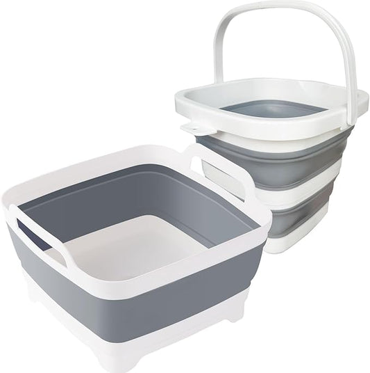 Collapsible Basin Bucket (9L+5L)-Collapsible Dish Tub Portable Sink-Foldable Sink Tub for Cleaning Foldable Portable Plastic (Grey+5L Grey)