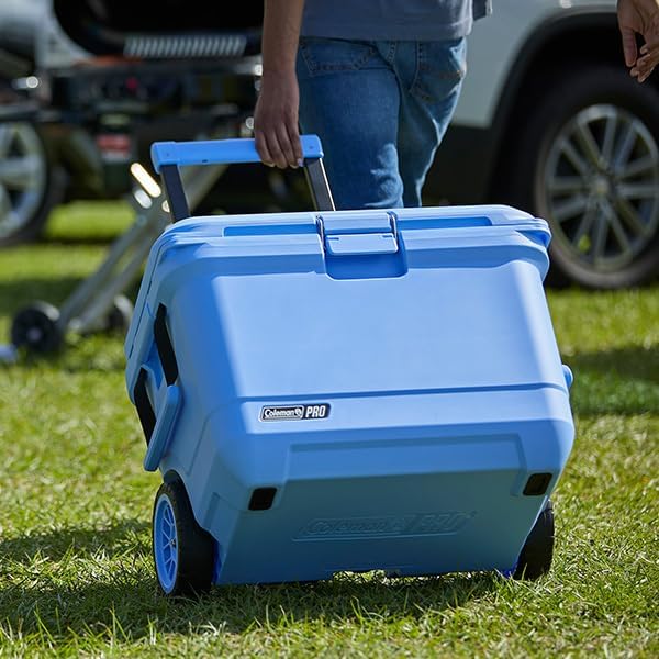 Coleman Pro Heavy-Duty 55qt Wheeled Ultra-Light Premium Hard Cooler, Extra-Thick Insulation Keeps Ice up to 5 Days, 92-Can Capacity, Heavy-Duty Wheels