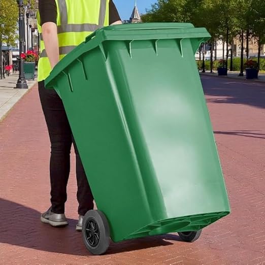 PRO&Family Wheeled Outdoor Trash Can Garbage Can Garage Trash Can for Restaurants/Hospitals/Offices/Back of House/Warehouses/Home (Green, 96 Gallon)