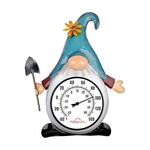 Indoor Outdoor Thermometer, Gnome Wall-Mounted Thermometer Waterproof for Patio Garden Yard & Living Room, No Battery Needed