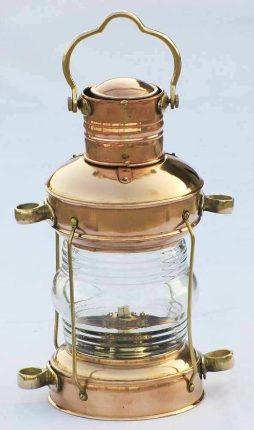 Brass & Copper Anchor Oil Lamp Leeds Burton Nautical Maritime 14" Ship Lanterns