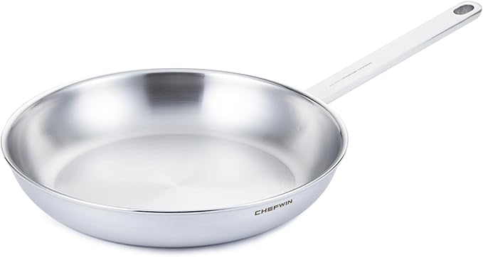 9.4-Inch 316 Stainless Steel Frying Pan, 5-Ply Stainless Steel Skillet, Induction Compatible, Dishwasher & Oven Safe