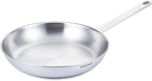 9.4-Inch 316 Stainless Steel Frying Pan, 5-Ply Stainless Steel Skillet, Induction Compatible, Dishwasher & Oven Safe
