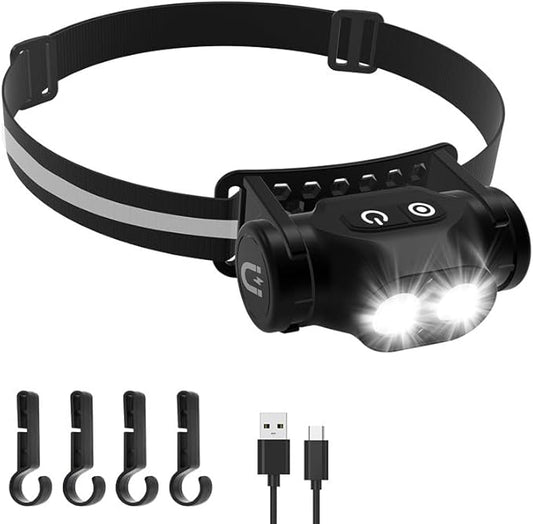 High Lumens Rechargeable Magnetic Headlamp for Camping, Hiking, Caving, Fishing, Motion Sensor Waterproof Impact-Resistant Bright Head Light with 4 Light Modes, Adjustable Headstrap (1 Pack)