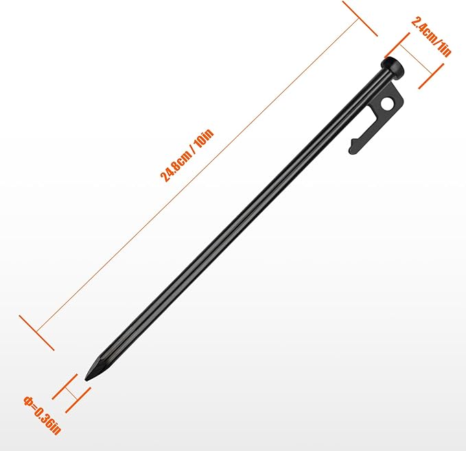 Eurmax USA 10 inch Multiuse Heavy Duty Steel Tent Stakes Tarp Pegs Camping Stakes for Outdoor Camping Canopy and tarp with 4 Ropes 10FT Length,8pcs(Black)