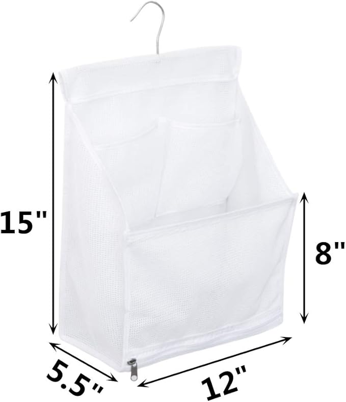 ALYER Hanging Mesh Bath Toy Organizer Bag,Large Shower Storage Caddy with Durable Hanger (White)