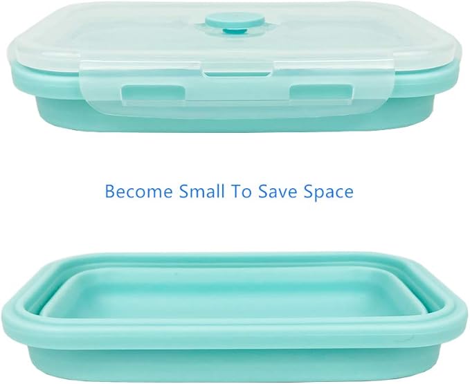 CARTINTS Silicone Collapsible Food Storage Containers-Prep/Storage Bowls with Lids - Set of 3 Square Silicone Lunch Containers - Microwave, Dishwasher and Freezer Safe (blue)
