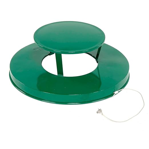 Global Industrial Heavy-Duty 36 Gallon Capacity Outdoor Metal Slatted Trash Receptacle with Rain Bonnet Lid & Plastic Liner, Green, Commercial & Industrial Trash Can