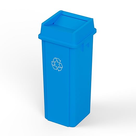 23 Gallon Blue Square Commercial Trash Garbage Can with Lid | Outdoor Office Restaurant School Kitchen