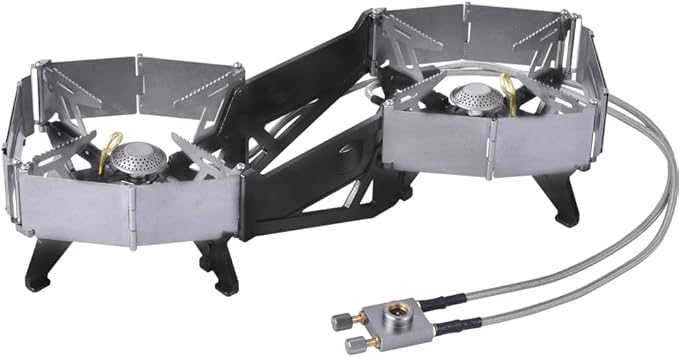 Foldable Dual Head Burner Camping Stove,BRS-32 Portable Windproof Backpacking Furnace Free Adjustable Control Gas Stove for Outdoor Cooking