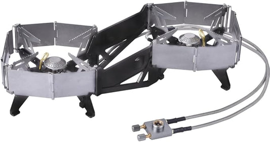 Foldable Dual Head Burner Camping Stove,BRS-32 Portable Windproof Backpacking Furnace Free Adjustable Control Gas Stove for Outdoor Cooking