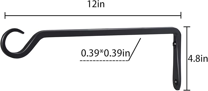 2 Pack Premium Forged Wall Hook, Sturdy Hanging Plant Bracket, Elegant Hook for Bird Feeders, Planters, Lanterns, Wind Chimes Indoor Outdoor, Upgrade Black, 12 Inch